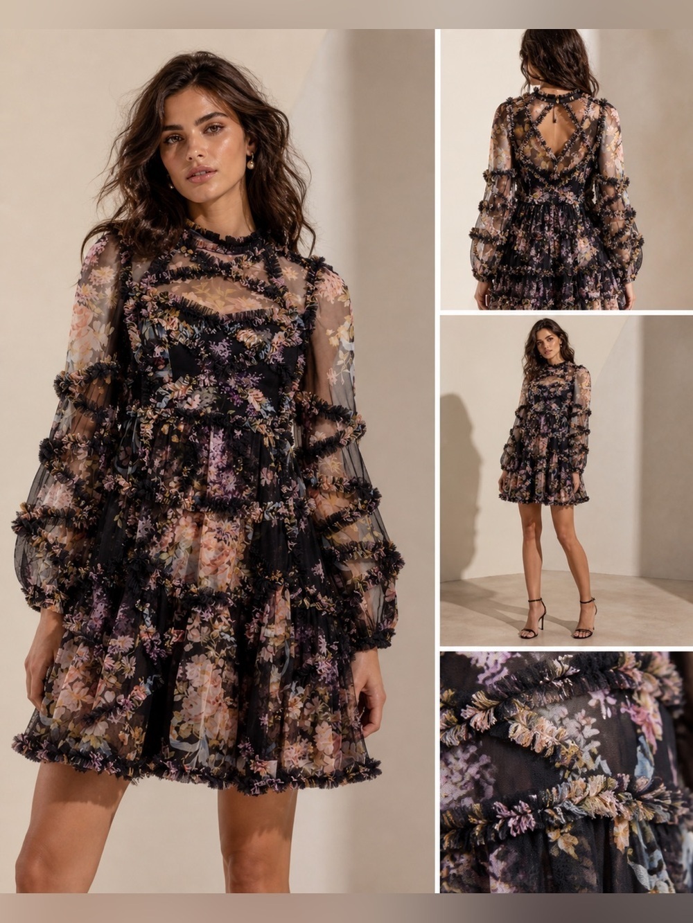 Needle & Thread Floral Ruffle Diamon Dress Mini - Picture 10 of 10